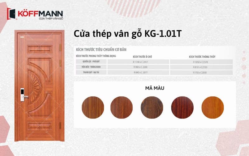 Bảng mã màu sắc các sản phẩm cửa thép vân gỗ của Koffmann