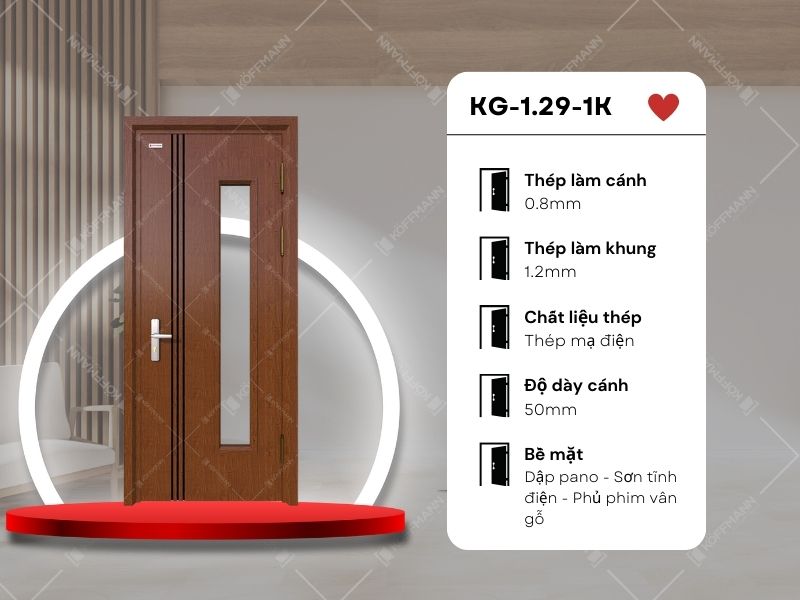 Mô tả chi tiết cửa thép vân gỗ KG-1.29-1K
